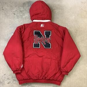 Vintage 90s Starter University Of Nebraska Huskers Puffer Jacket Size 2XL Red